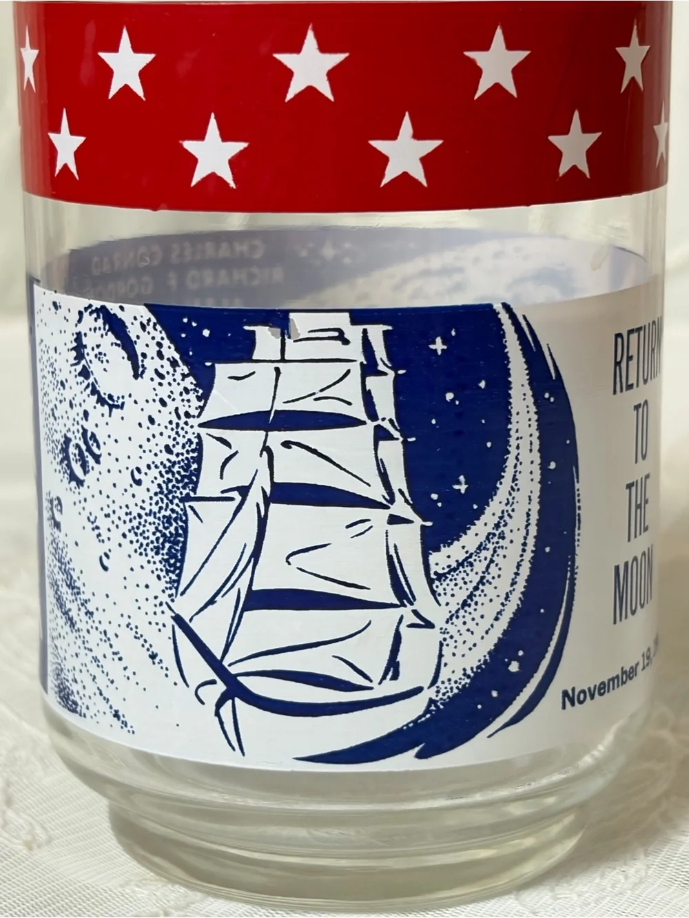 Libbey Glass Vintage Apollo 12 Commemorative Tumbler- Red, White & Blue .